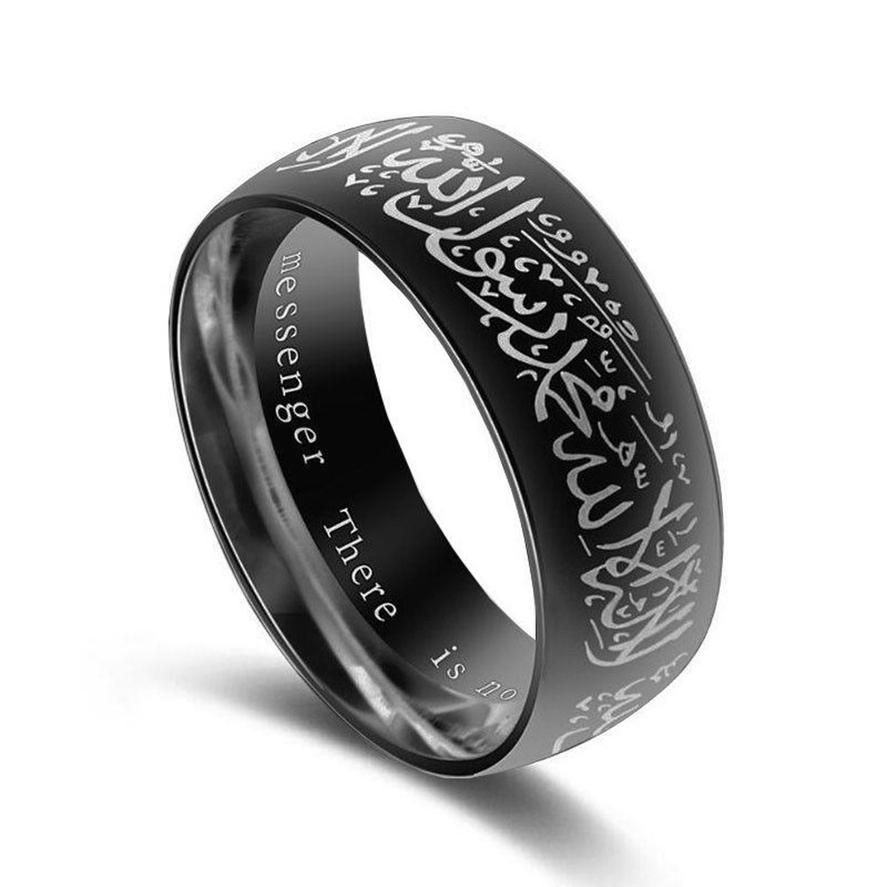 8MM Cincin Tauhid Islam Muslim Agama Lafadz Syahadat Bahan Titanium Steel Rings