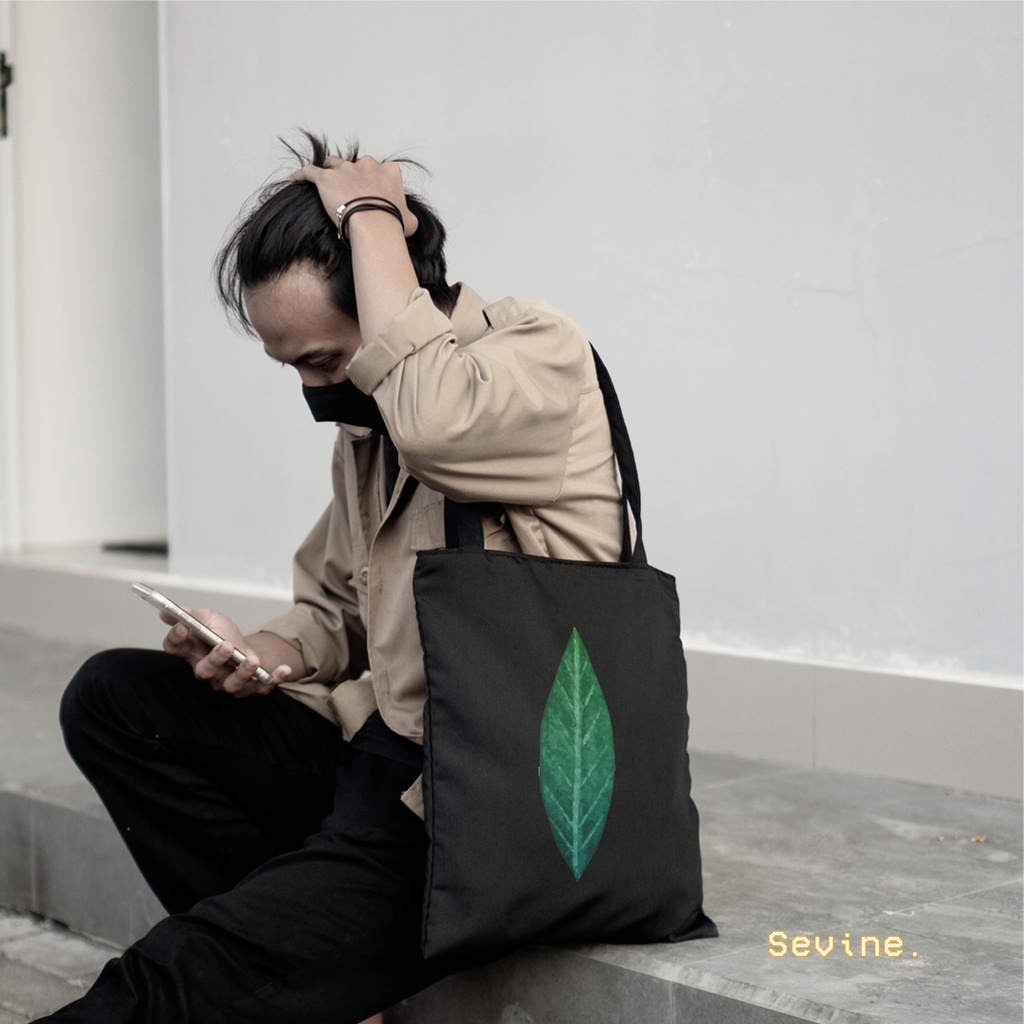 Sevine Totebag Tas Wanita Tote bag Resleting Laptop Tropical Leaf Black Series - TRP9