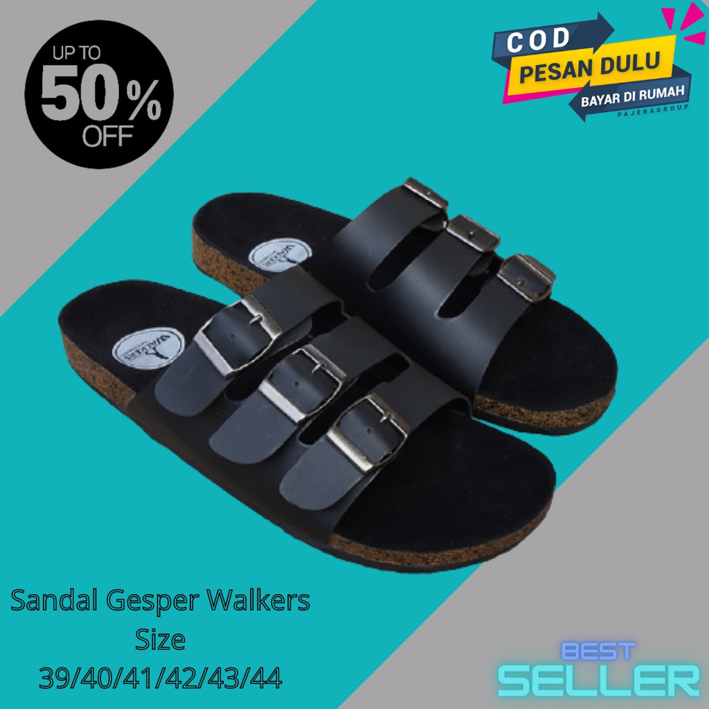 BIG PROMO Sandal Pria Slop Sandal Briken Sandal Puyuh Walkers Sendal Slide Polos Cowok Gesper3 Hitam