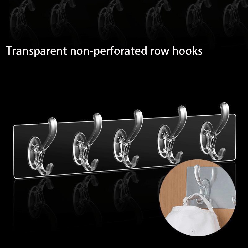 1/3/5/6 Nail-free Self Adhesive Transparent Row Hook/Space Saving Strong  Seamless Storage Hooks / Heavy Duty Door Wall Mounted Simple Storage Holder/Bathroom Kitchen Coats Bag Hats Towels Key Storage  Rack  / Home Office Multifunction Wall Racks