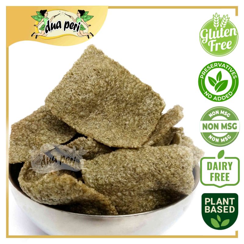 

Snack Vegan Kerupuk Daun Singkong Dua Peri | Snack Sehat | Gluten Free | Non MSG | Egg Free | 100% Plant Based | Dairy Free | Low Calorie | Sugar Free | Snack Diet