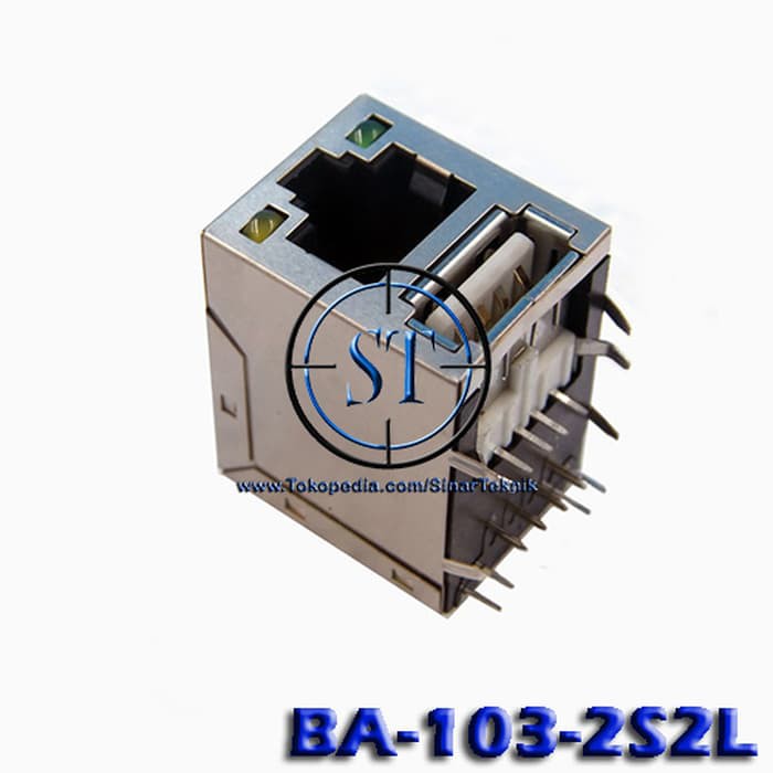 BA-103-2S2L Socket RJ45 Motherboard 1 Socket USB 2 Led 16 Kaki 8P8C with Lamp Shield Shell Copper Lan Network