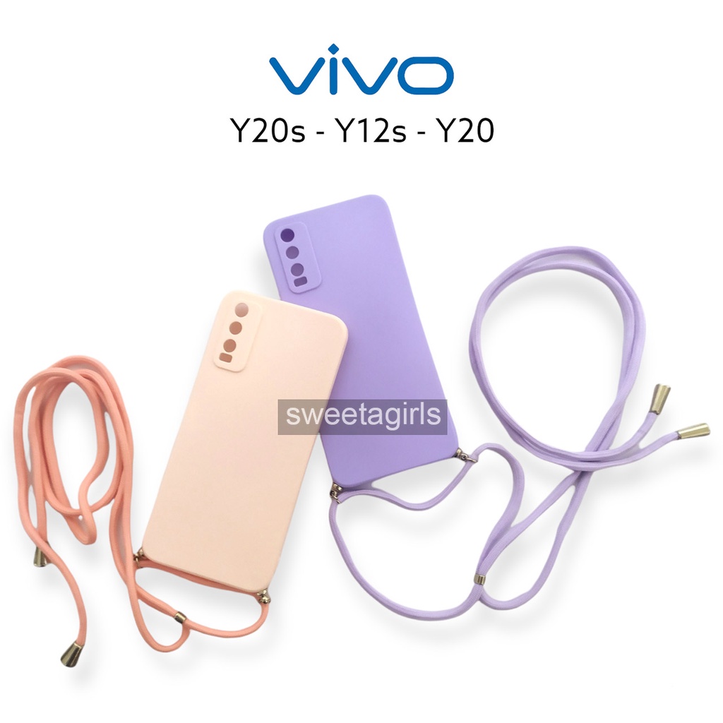 Softcase Tali For Vivo Y20s - Y20 - Y12s ( Sama ) - Sweetacase.id -  Case Tali Macaroon - Slingcase - Candy Case - Casing Baby - Casing Tali bisa dibuat selempang - Tali lanyard Gantungan Hp Model Nagita Mama Gigi