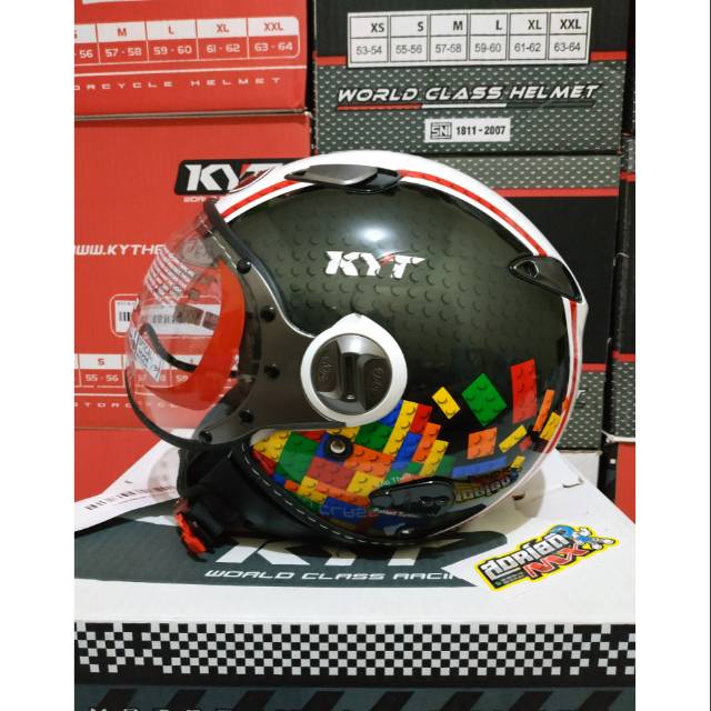 HELM KYT ELSICO MOTIF 5 WHITE BLACK RED HELM RETRO KYT HELM BOGO HELM KLASIK HELM JADUL HELM VESPA