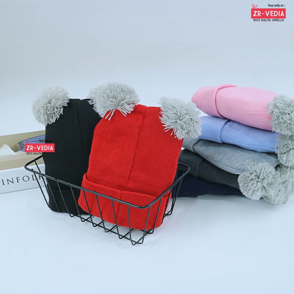 Kupluk Bayi Pom Pom Rajut / Aksesoris Anak Topi Laki Laki Hair Murah Wool Polos Baby