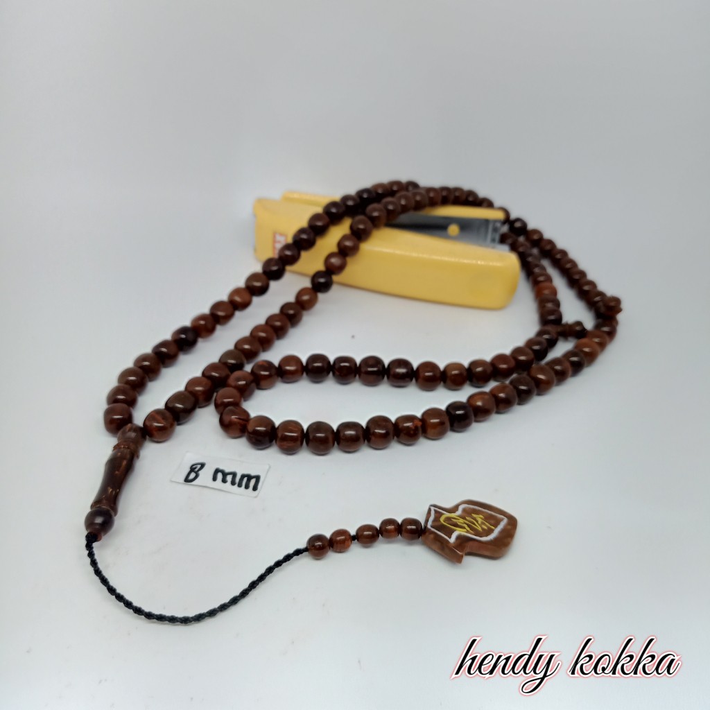 Tasbih kokka kaukah 99  bulat terompah 8,5 mm coklat