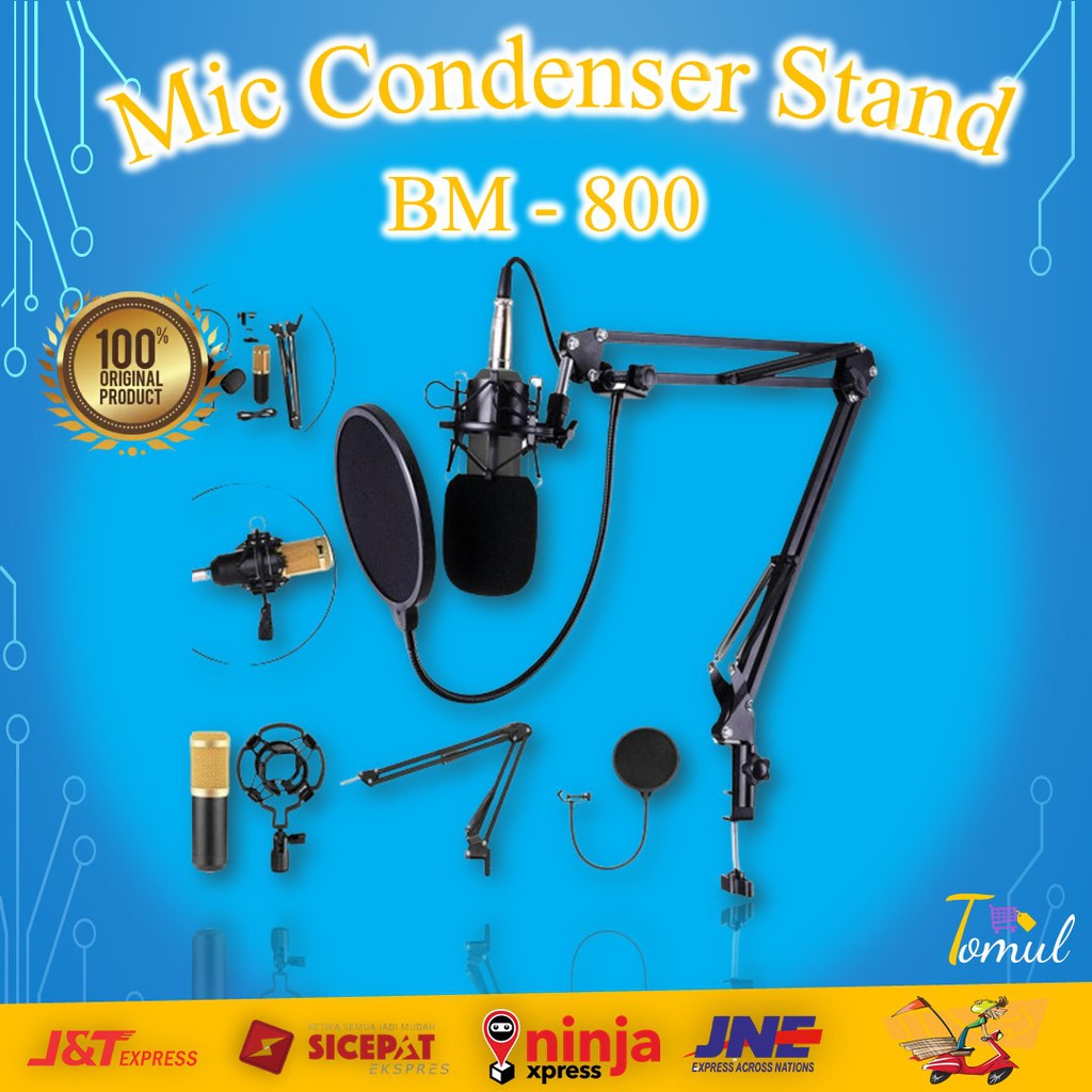 Paket mic microphone mikrofon stand condenser untuk penyaring suara podcast youtuber agar bagus