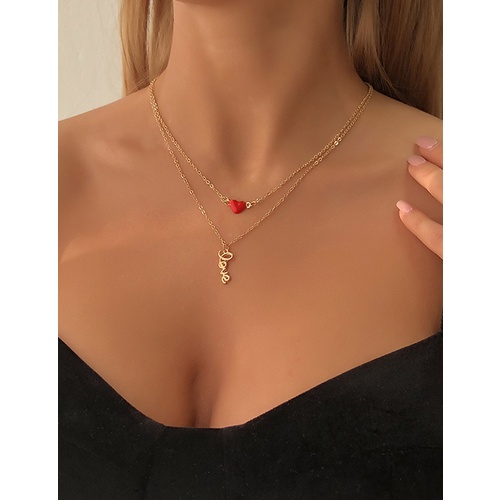 LRC Kalung Fashion Golden Love Letter Geometric Necklace V82155