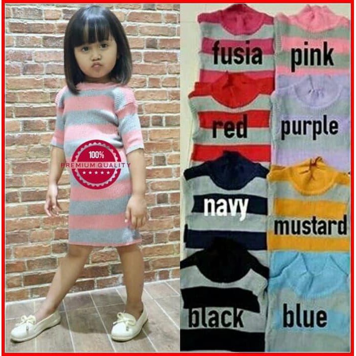 Terlaris Baju Rajut Anak Perempuan Strip Abu Lengan Pendek - Kunyit