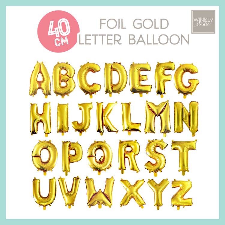 Balon Huruf Foil Emas Silver 40cm / Foil Letter Balloon 16inch