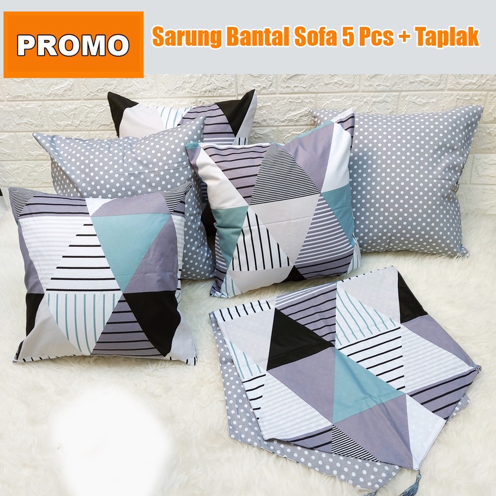 [✅COD] Paket Sarban Bantal Sofa Set 40x40 (5 Pcs) + Taplak Dekorasi Ruang Tamu Rumah Aneka Motif