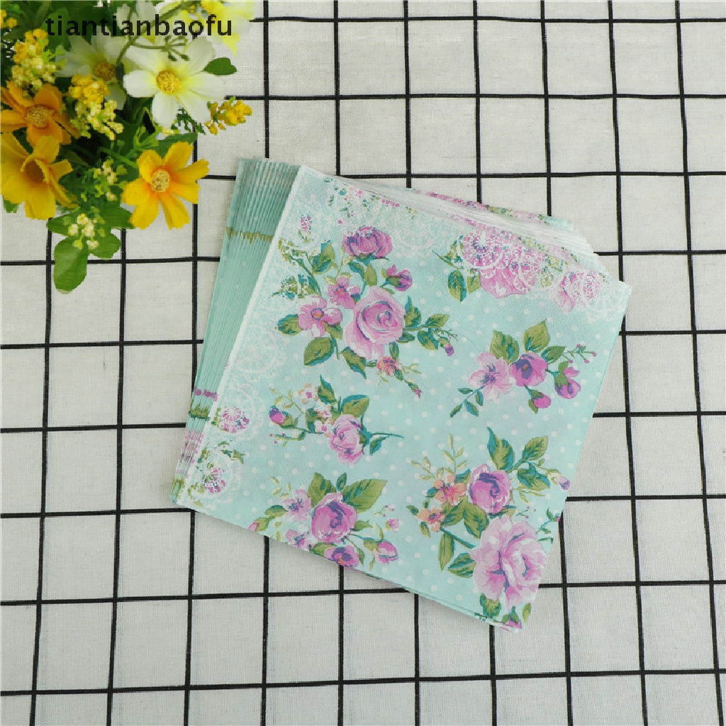 20 Pcs Serbet Kertas Tisu Motif Print Bunga Mawar Untuk Dekorasi Pesta