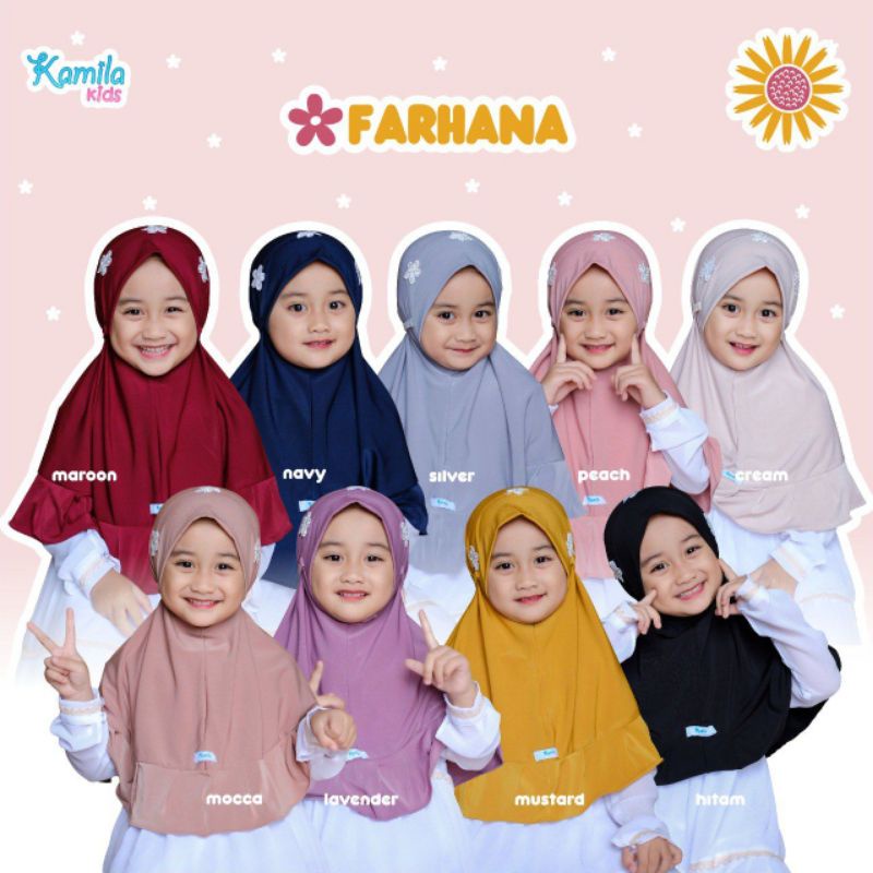 FARHANA HIJAB KIDS ORIGINAL BY KAMILA ZABANNIA JILBAB INSTAN ANAK BERGO BAHAN KAOS JERSEY GIRL BALIT
