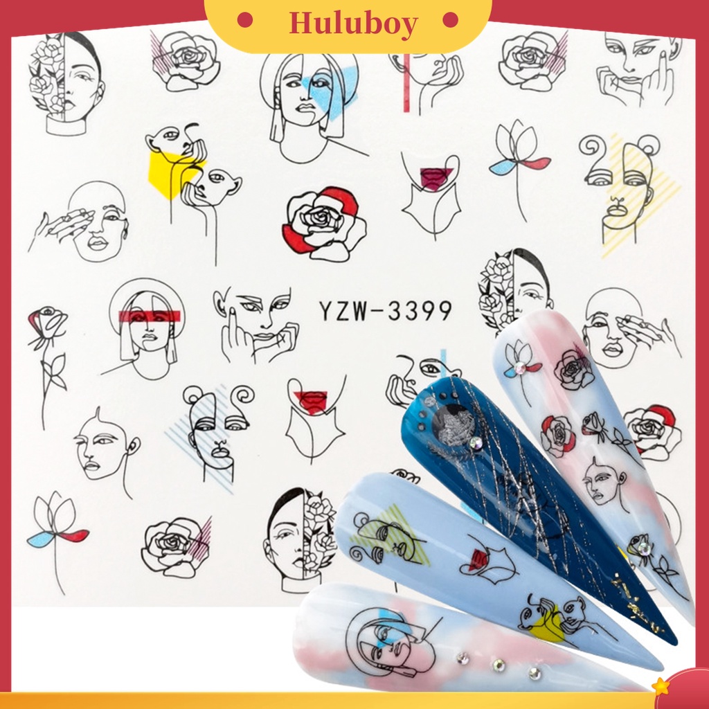 Huluboy Huluboy♡ Stiker Kuku Motif Geometri Warna-Warni Untuk Nail Art