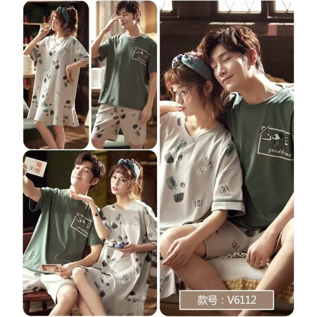 Setelan piyama 3/4 couple bahan kaos import HPcouple004