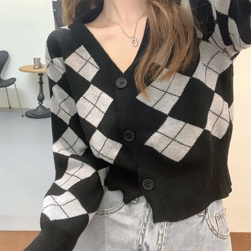 XIAOZHAINV  Cardigan Rajutan Wanita Korean Style V-neck Lengan Panjang 7064