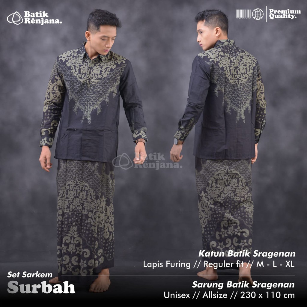 SARKEM SURBAH Kemeja Baju dan Sarung Batik Pria Dewasa Premium Lebaran Asli Solo RENJANA