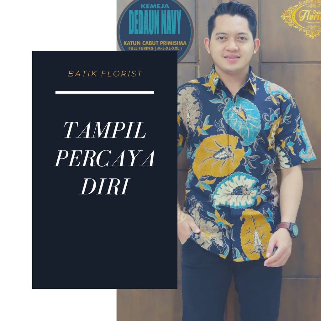 DEDAUN NAVY kemeja batik pria lengan panjang terbaru ORIGINAL BY FLORIST