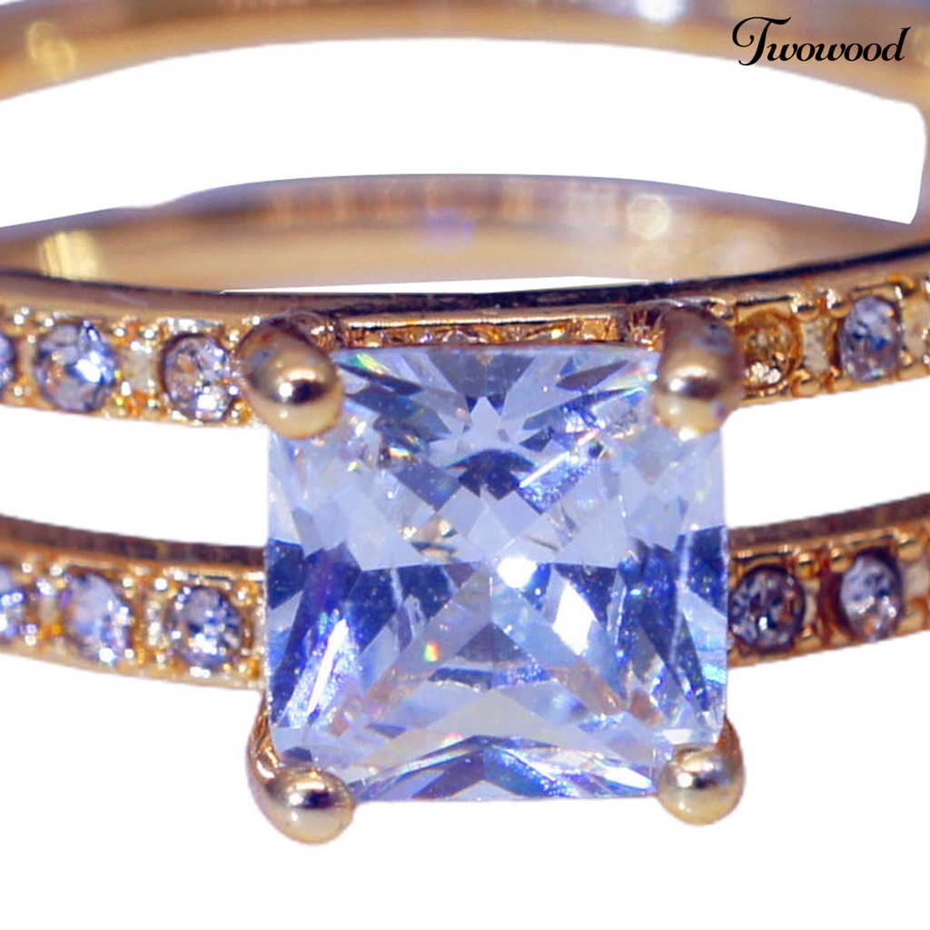Cincin Berlian Imitasi Model Double Layer Bentuk Persegi Untuk Wanita