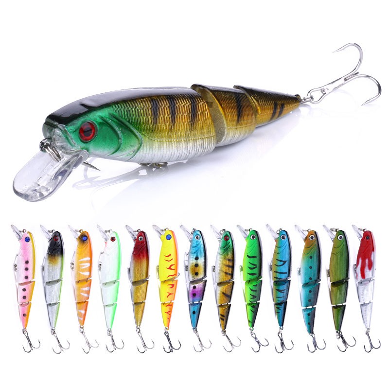 HENGJIA 1Pcs 14G Jointed Minnow Umpan Pancing 3-sections Swimbait Fishing Lure Lifelike Ikan Bait