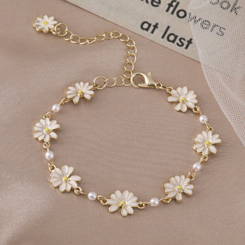 Gelang Desain Bunga Daisy Bahan Alloy Gaya Korea Jepang