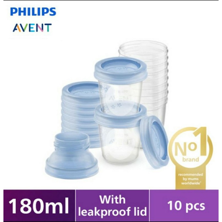 Philips Breast Milk Storage Cups 180ml / Philips Avent Penyimpan Asi Mpasi isi 10 pcs cocok dengan pompa spectra