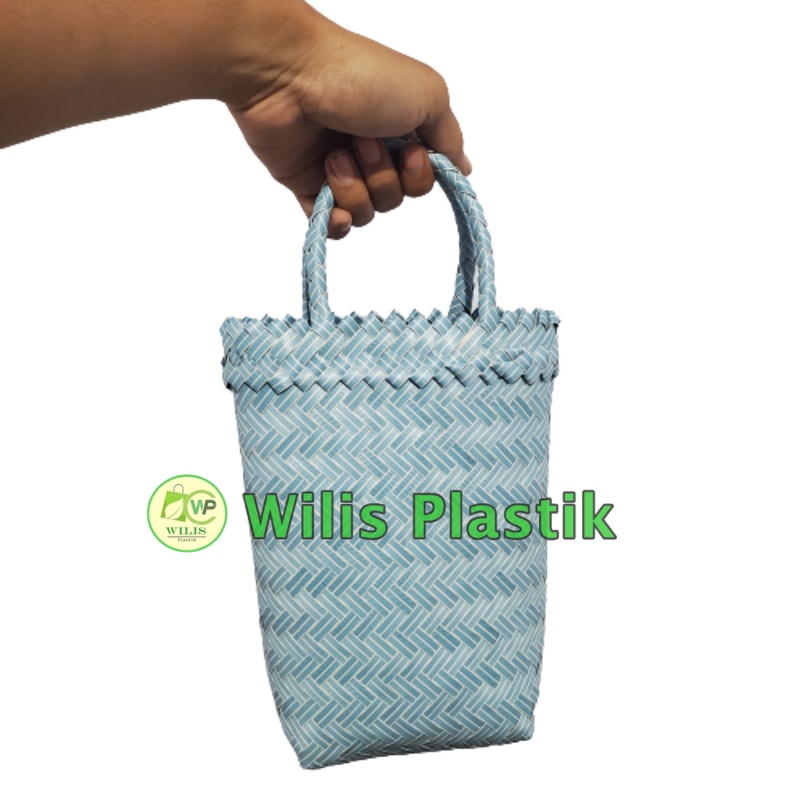 Tas Anyaman Tinggi Polos untuk Botol / Tas Anyam Plastik Souvenir Parcel Hampers Pernikahan Ulang tahun