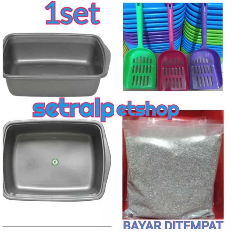 Bak Pasir &amp; 1KG Pasir BONUS Sekup Pasir 1set paket murah bak pasir kucing Litter Box