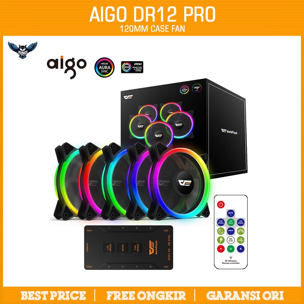 AIGO DR12 PRO (5 Pack + Controller) Fan Case 12cm RGB Darkflash 5in1