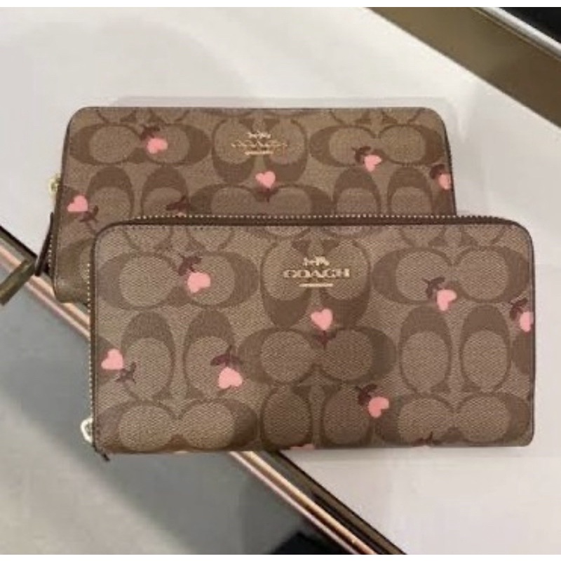 Coach Accordion Zip Wallet With Heart Floral Print (C3287)