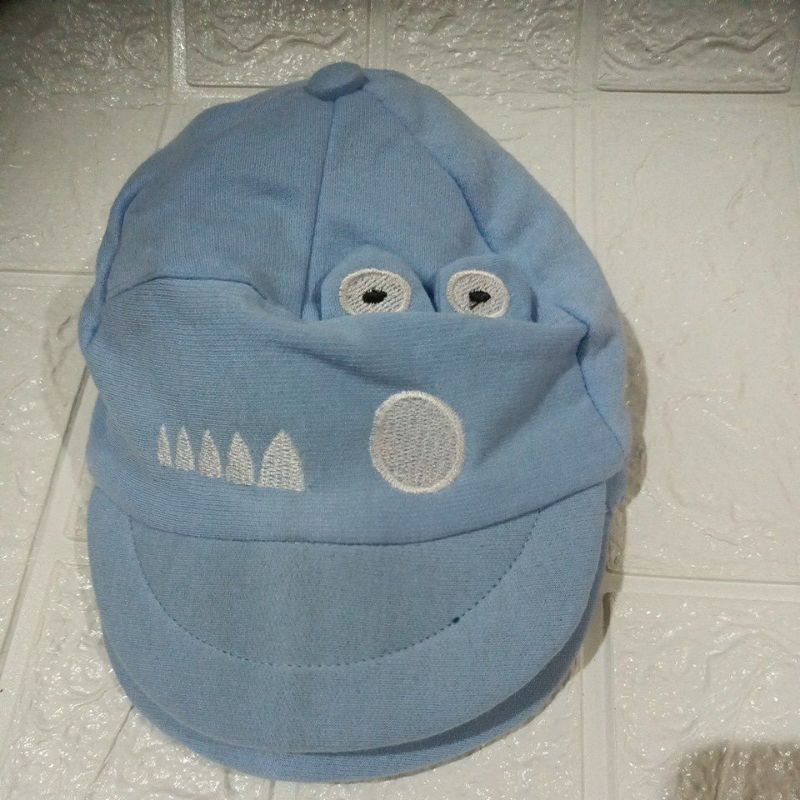 LYSASHOP - Topi Anak Bayi Lucu Motif Kucing/Topi Kupluk Bayi-Trendy Biru