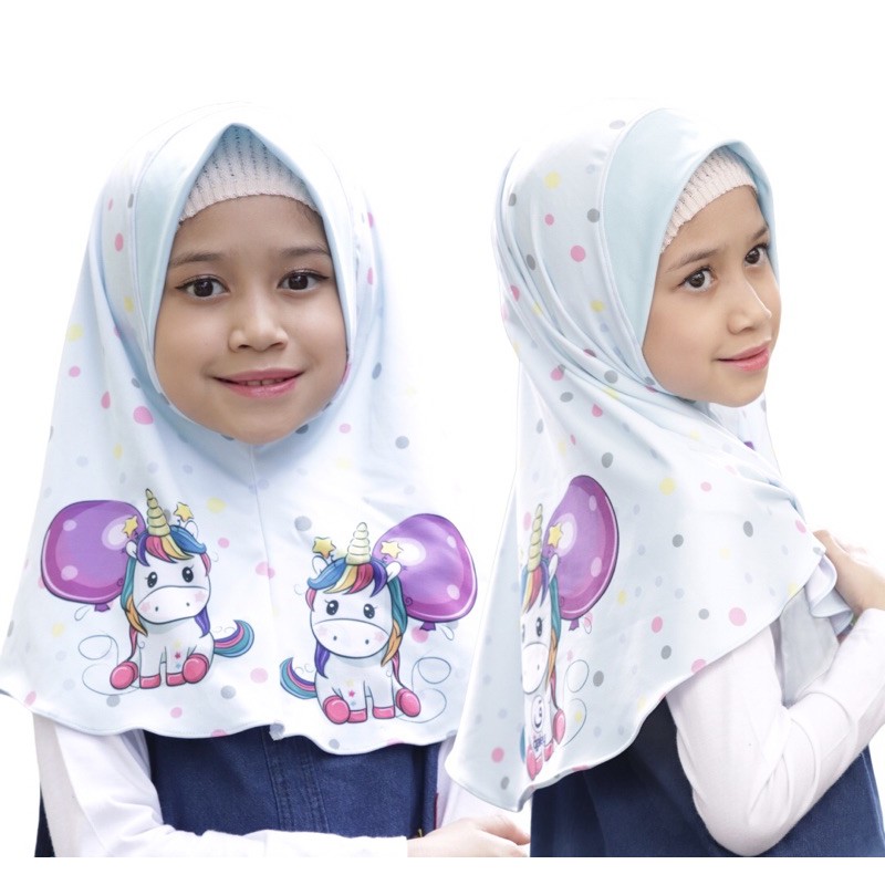 hijab instant UNICORN BUBBLE , bergo anak , hijab karakter lucu, jilbab lucu