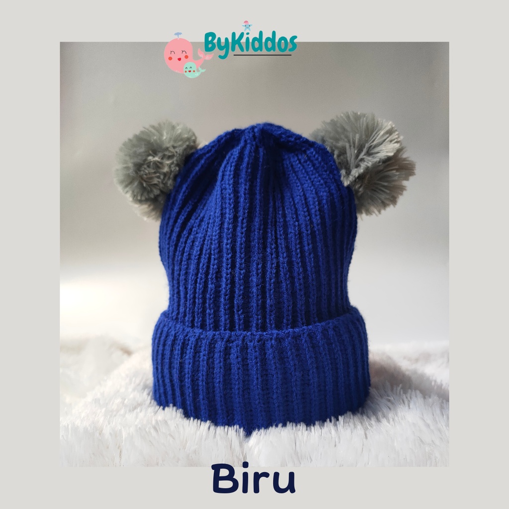 ByKiddos - Topi Rajut Anak Pompom / Topi Rajut Bayi Pompom / Topi Kupluk Pompom Anak / Topi Kupluk Pompom Bay