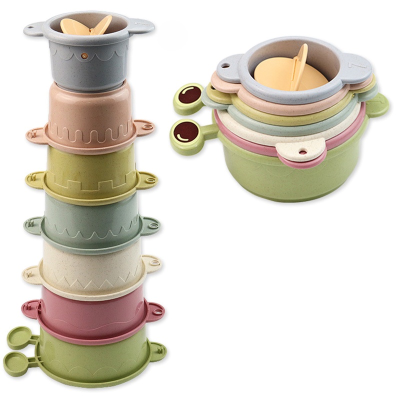 Mary 7Pcs Shower Mainan Bayi Susun Cangkir Bangunan Mainan Pasir Air Mainan Untuk w/Drain Bawah Edukasi Kamar Mandi Mainan Untuk In