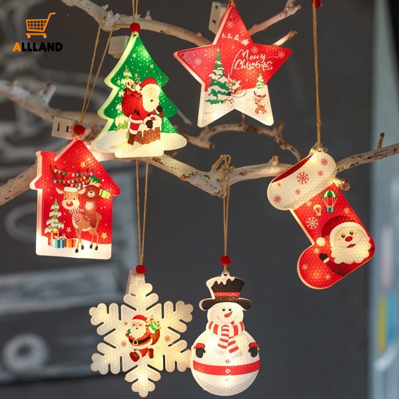 Lampu Gantung Desain Kartun Snowflake Snowman Santa Claus Untuk Dekorasi Pohon Natal