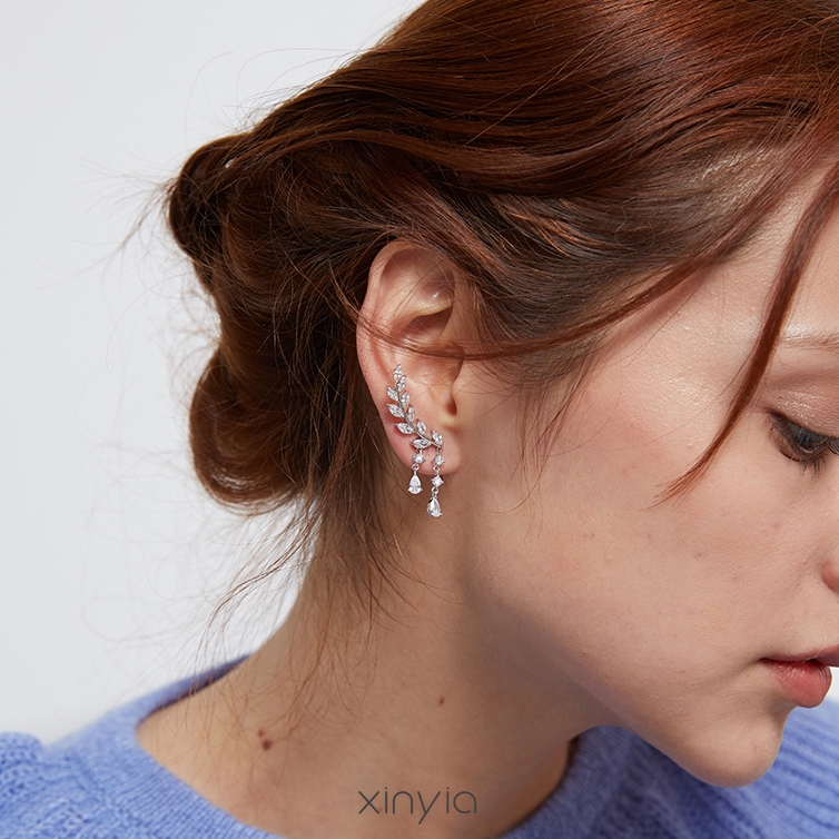 Anting Lapis Emas Silver Dengan Kristal Zircon + Rumbai Untuk Wanita