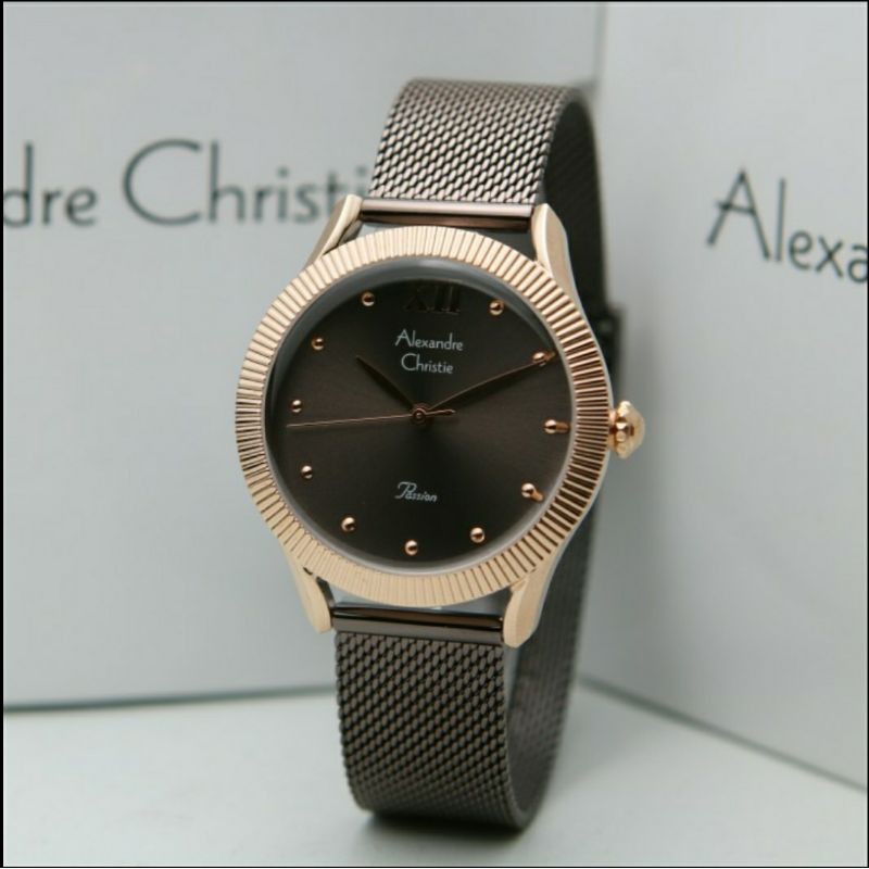 ORIGINAL JAM TANGAN WANITA ALEXANDRE CHRISTIE CEWEK BROWN ROSEGOLD RANTAI ALEXANDER CRISTIE AC 2859