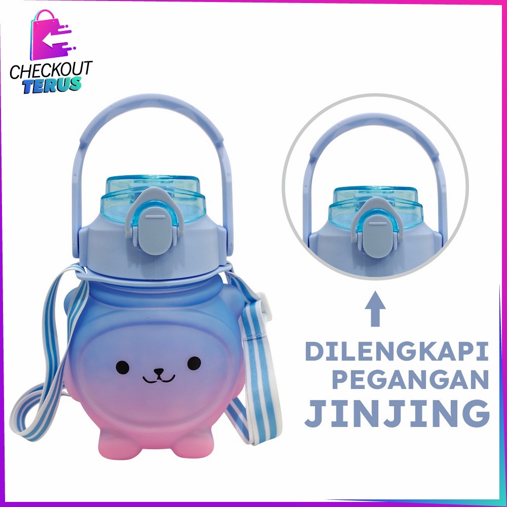 CT C589 C592 Botol Minum Anak Boneka Bear Beruang 1 Liter Polos Gradasi Botol Tumbler Minum Anak Karakter Bear Gemoy Pelangi