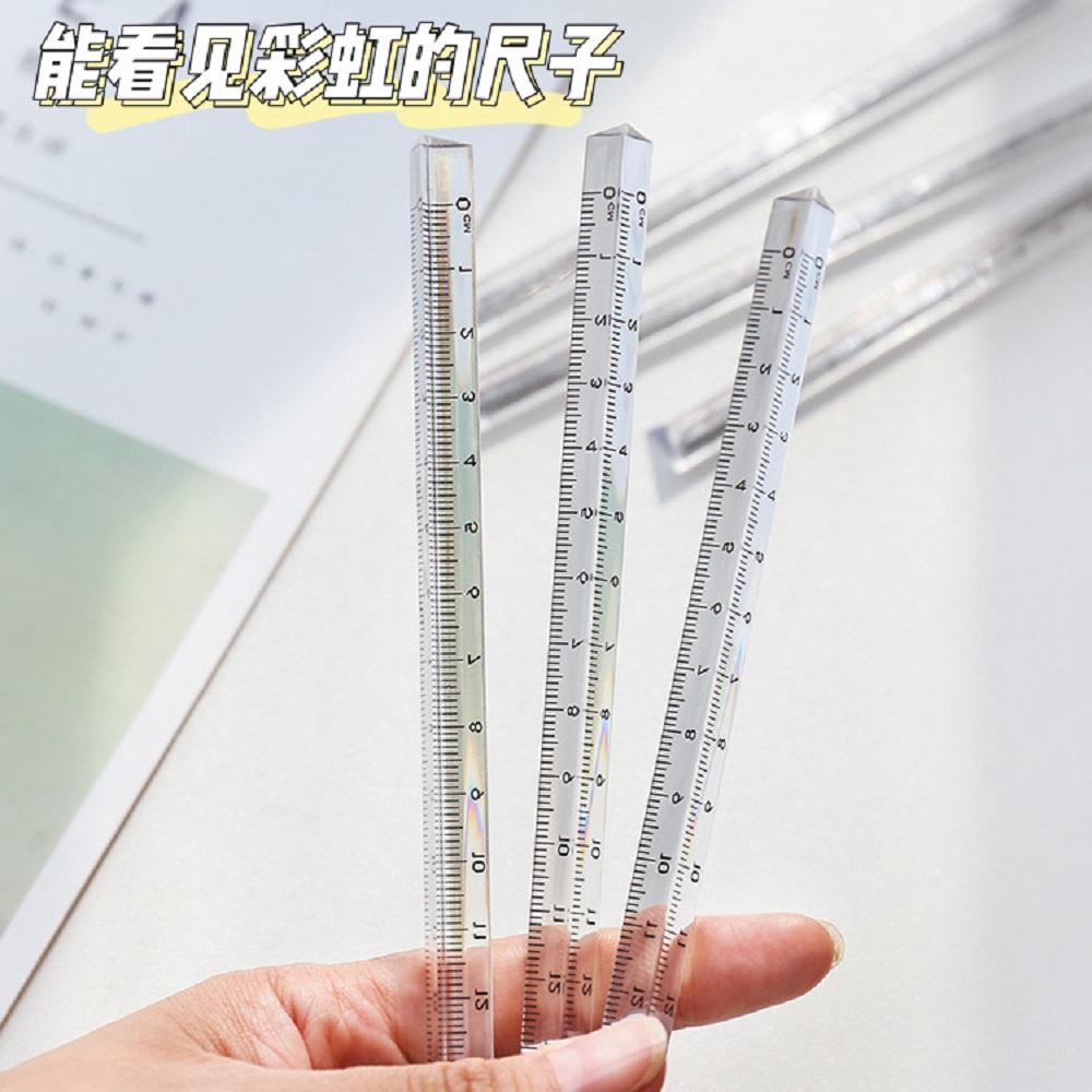 【COD Tangding】15cm Simple Crystal Triangle Rulers Transparent Measuring Student Ruler School Office Supplies