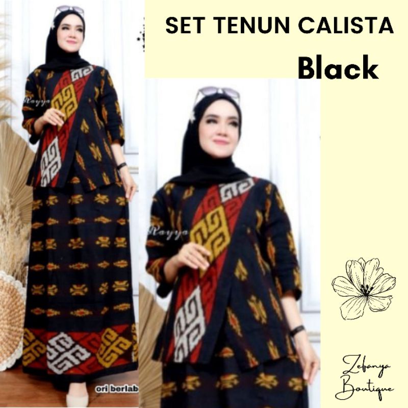 SET TENUN CALISTA BLACK - SETELAN TENUN IKAT JEPARA - BAJU TENUN - ATASAN TENUN - ROK TENUN