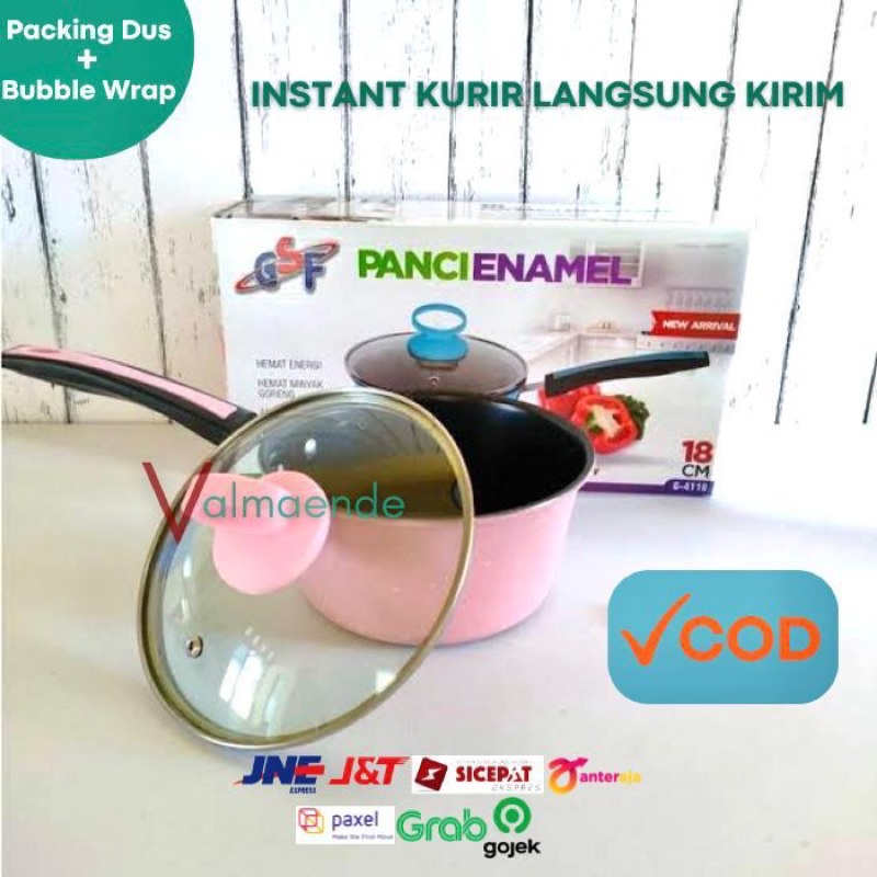 Panci Enamel Anti Lengket GSF 4022 Free Packing Bubble Wrap Penutup Kaca Teflon Steamer Panci Susu Panci Kuah