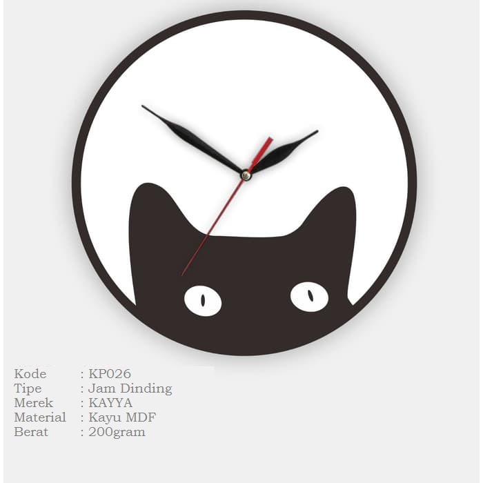 Jam Dinding Besar Kayu Bulat Unik Karakter Lucu Motif Kucing Creative [KP026]