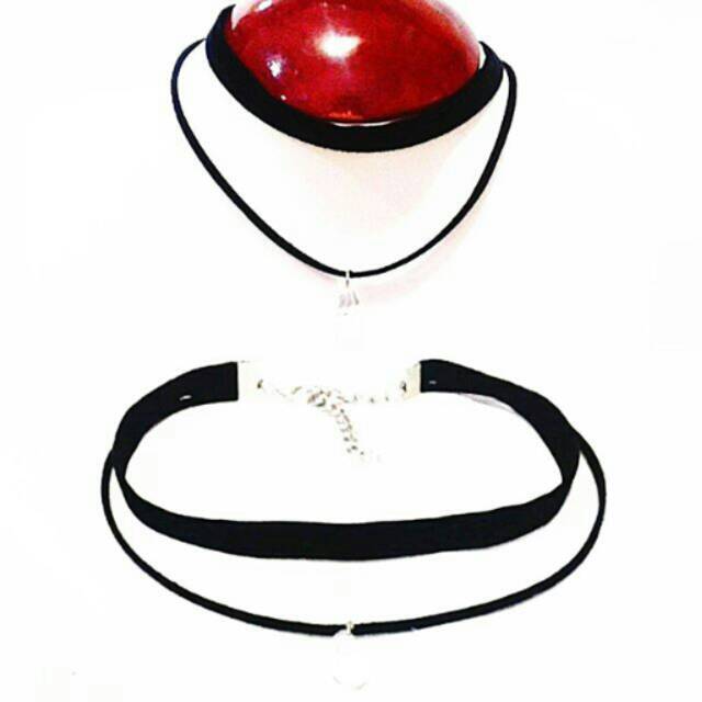 Double White Crystal Velvet Choker Necklace | Kalung Handmade Premium Collection
