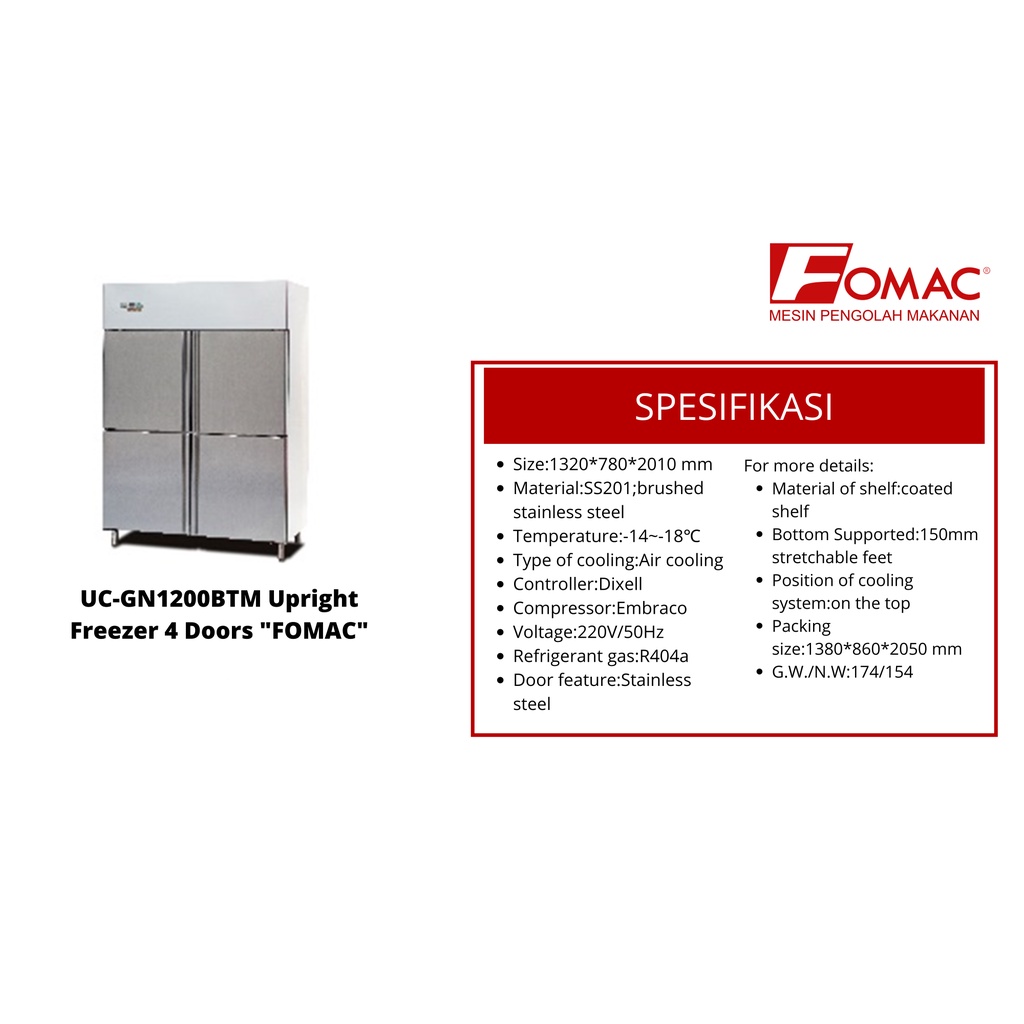 Freezer 4 Pintu FOMAC UC-GN1200BTM / Kulkas Freezer Upright 4 Doors - Lemari Pendingin Freser Frezer FOMAC