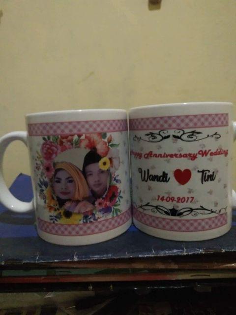 Min 12pcs - Souvenir Mug Cetak One Month / Hampers / Ultah / Manyue / Aqiqah Free Box Putih