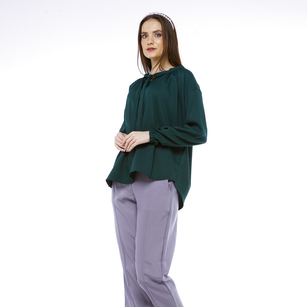 IE.DEMODE Leah Atasan Blouse Wanita Oversize Lengan Panjang Polos Hijau