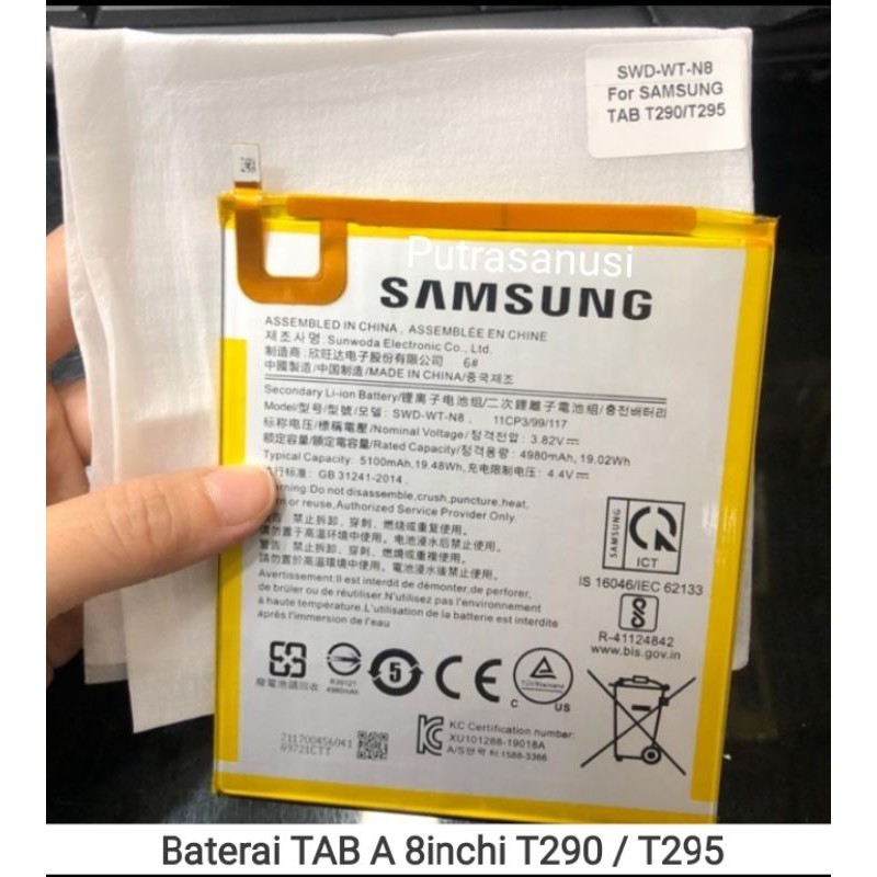 Baterai Samsung galaxy TAB A 8inchi 2018 T290/T295 2018 Baterai Original 100%