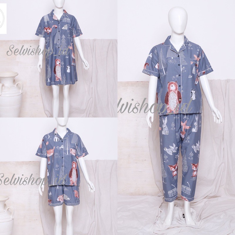 PIYAMA DEWASA  MOTIF ANIMAL  FOREST GREY BAHAN KATUN  PIYAMA DEWASA  MOTIF ANIMAL  FOREST GREY BAHAN KATUN