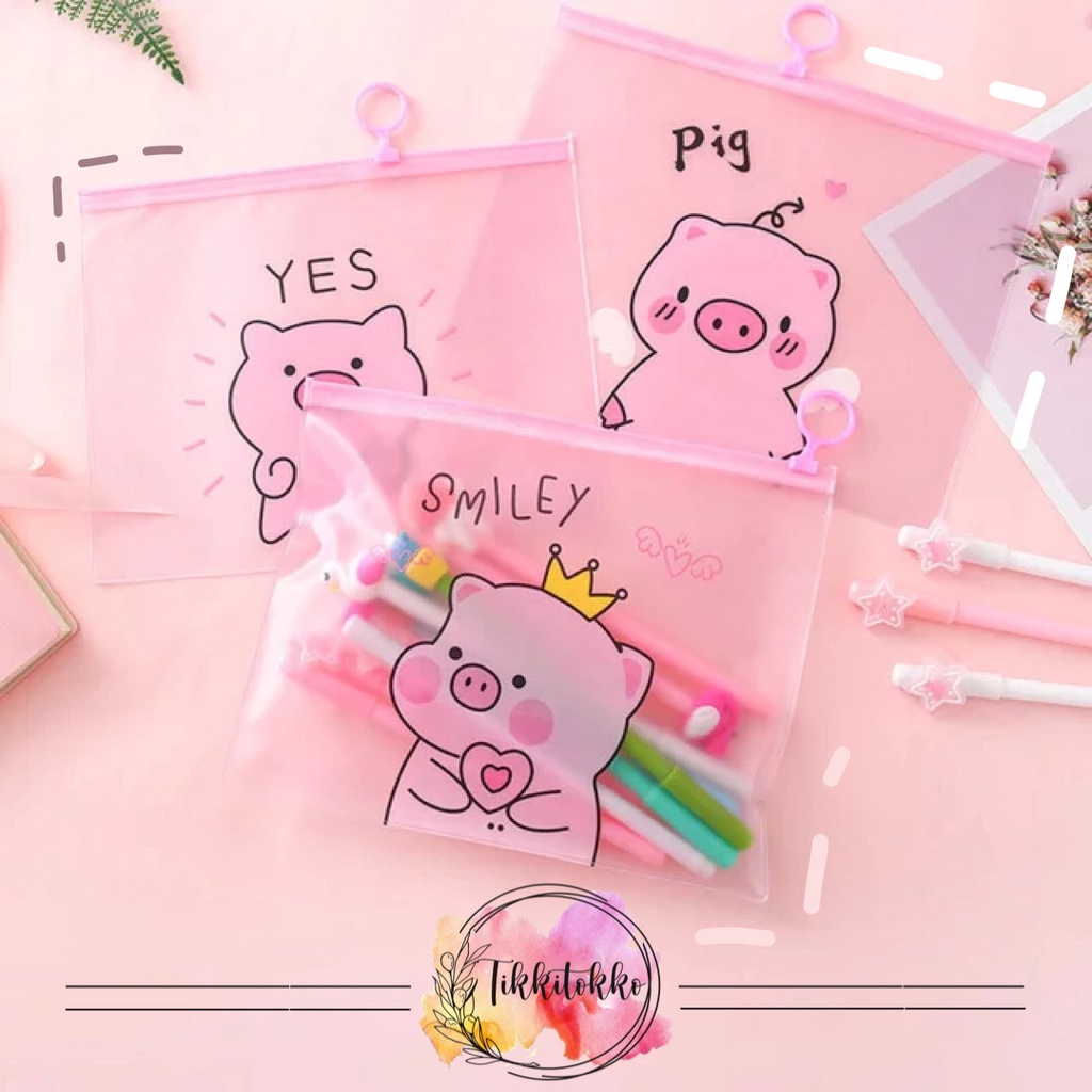 

Zipper Bag LITTLE PIG Tas Makeup Pouch Tempat Pensil Transparan