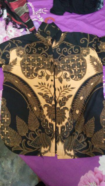 Batik Solo Cendono Kuning Kemeja Pria Katun Cabut Sragenan Full Furing